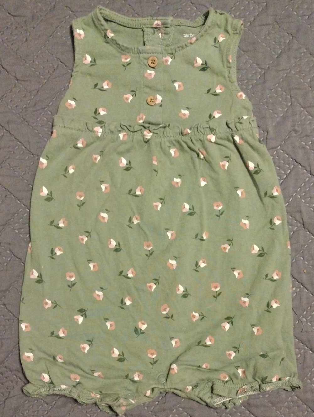 Carter's Olive Green Floral Sleeveless Baby Romper